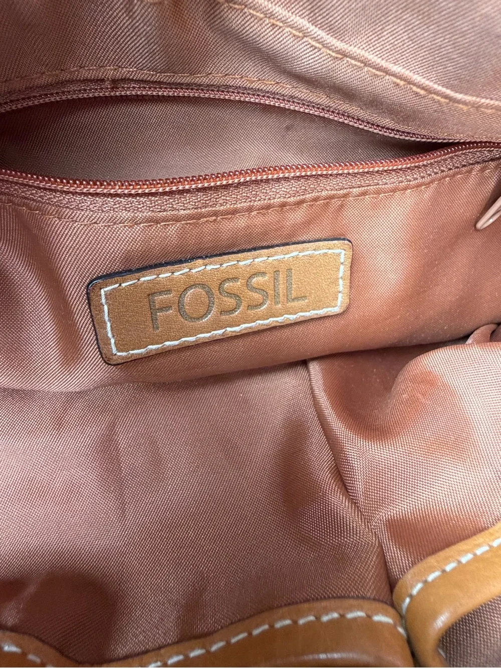 Fossil Key Patchwork Multicolor Satchel Handbag with Tan Leather Trim